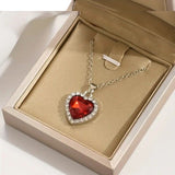 Heart Pendant Necklace Elegant Rhinestone  Party Jewelry Bridal Engagement - Red