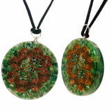 Green Aventurine Copper Coil Orgonite Pendant Gemstone Disc Round Reiki Energy