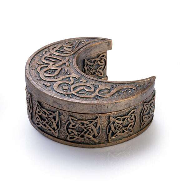 Gold Crescent Moon Box Polyresin Carved Metal Look Jewellery Trinket Storage
