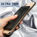 RFID Blocking Credit Card Holder Minimalist Slim Wallet Carbon Fibre Leather