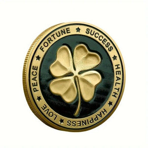 Four-leaf Clover Coin Wishing You Success Happiness Health Double-sided Gold