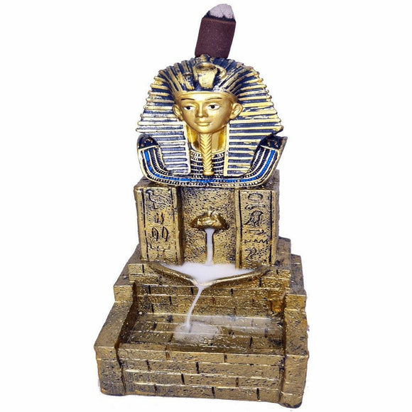 Egyptian Head Backflow Burner Polyresin Temple Pharaoh Smoke Cone Incense Burner