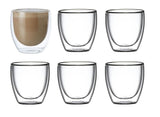 6 pieces Cup Double Wall Glass Mug Hot Cold Drink Java Coffee Latte 250ml