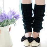 Women Ladies Warm Leg Warmers Cable Knit Knitted Crochet Socks Leggings -Black