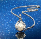 Silver Plated Necklace Platinum Faux Pearl Pendant Gift Valentines
