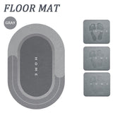 Super Absorbent Floor Mat Soft Quick-Drying Non-Slip Oval Grey 40x60cm