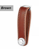 Men Leather Smart Key Holder Organizer Clip Compact Folder Keychain - Brown