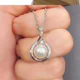 Silver Plated Necklace Platinum Faux Pearl Pendant Gift Valentines