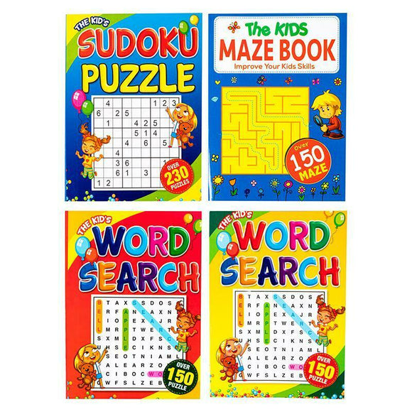 4 x A6 Kids Puzzle Books Word Search Mazes Puzzles Activities Fun Learning