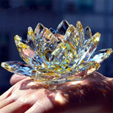 Quartz Crystal Lotus Flower Crafts Glass Paperweight Fengshui 80mm Yellow