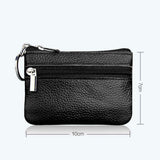 Coin Small Change Bag Card Wallet Pouch Zip Up Women Key Ring Leather Mini Black