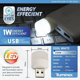 2PK Mini USB Light Globes Charge Adaptor  illuminex 0.6W 5V Cool White Compact