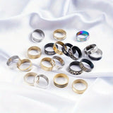 20Pcs Fashion Stainless Steel Heart Rhinestone Band Rings Women Men Mix