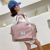 Women Large Capacity Collapsible Travel Bag Expandable Waterproof Duffel -Blue