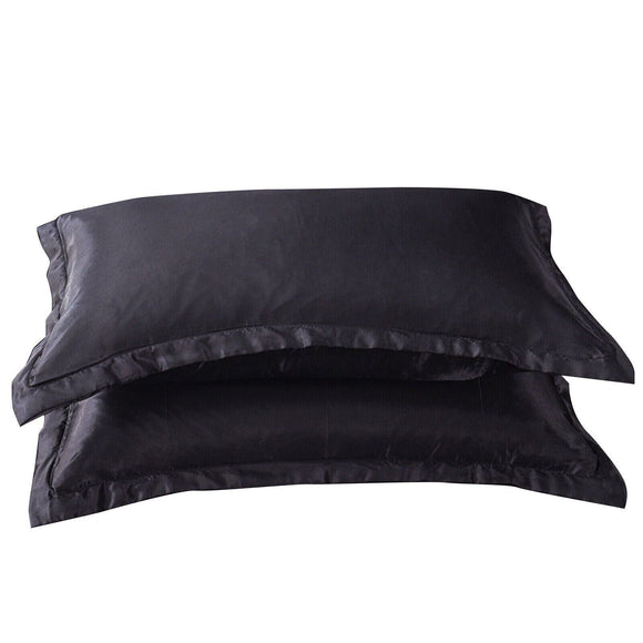 2X Satin Silk Pillow Cases Cushion Cover Pillowcase Home Decor Luxury Bedding - Black