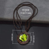 1pc Clover Four Leaf Clover Pendants Wooden Pendant Rope Chains Necklace Style 1