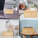 Wooden Alarm Clock with Wireless Charging Pad LED Digital Clock with Large Date
