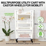Layer 4 Tier Storage Cart Multi-Purpose Portable Lightweight Durable White 82cm