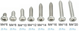 200pcs M4 304 Stainless Steel Self-Tapping Screws Assorted Kit Pan Head Set