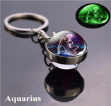 1x Keychain Constellation Keyring Luminous Glass Ball Pendant - Aquarius
