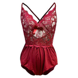 Womens Sexy Lace Bodys Lingerie Crotchless Babydoll Bodysuit Underwear Red Wine
