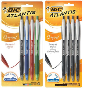 8x BIC Atlantis Retractable Ballpoint Original Medium Blue Black Red Green Set