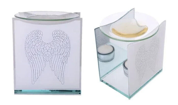 Glitter Angel Wings Glass Mirrored Aromatherapy Wax Melt Oil Burner with Tealigh
