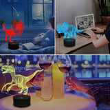 4 Patterns Lamp 3D Illusion Optical Night Light 16 Colors Change Decor Dinosaur