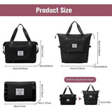 Women Large Capacity Collapsible Travel Bag Expandable Waterproof Duffel -Black