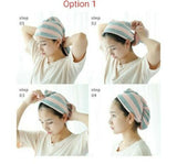 Fast Dry Microfibre Hair Towel Drying Turban Bath  Wrap Hat Spa Cap Grey/Pink