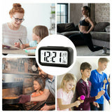 Digital Bedside LED Snooze Alarm Clock Time Temperature Day/Night Desktop Black