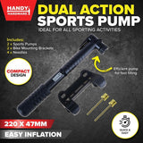 Compact Air Pump Set Dual Action Sports Balls Bike Inflatable Mounting Bracket