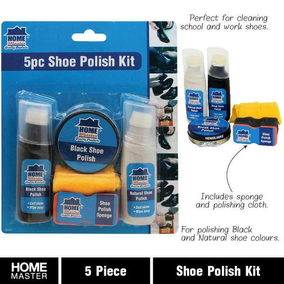 5 PC Shoe Polish Kit Leather Care Work School Shoes For Black and Natural Colour