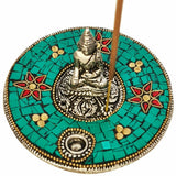 Buddha Stick Burner Cone Holder Round Yoga Meditation Protection - Green