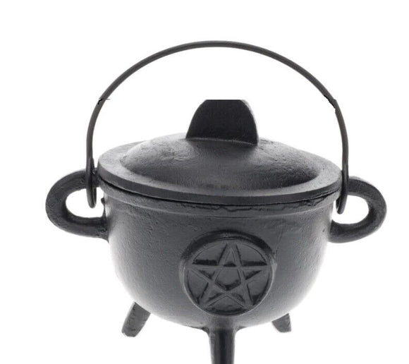 Cast Iron Cauldron Pentagram Black Matt Incense Burner Smudge Herbs with Lid