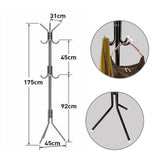 12 Hook Cloth Hanger Stand Hat Clothes Rack Metal Tree Storage - Black