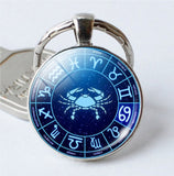 Cancer Keyring Constellation Keychain Glass Pendant Silver Plated