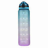 1L Water Bottle Motivational Drink Flask Time Markings BPA Free Sport Gym BLUE
