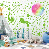 297pcs Glow In The Dark Rainbow Moon Stars Unicorn Wall Sticker Kids Room Decor