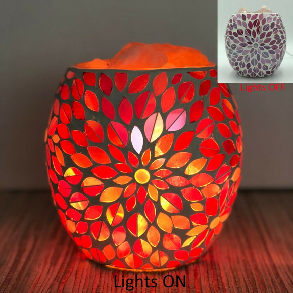 Pink Flower Glass Mosaic Vase Bowl Himalayan Crystal Salt Lamp Natural Rock