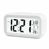 Digital Bedside LED Snooze Alarm Clock Time Temperature Day/Night Desktop White