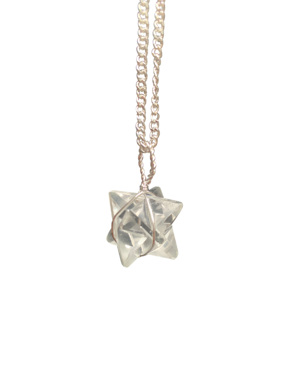 Clear Quartz Merkaba Crystal Pendant Silver Necklace Healing Gemstone Jewellery