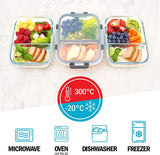 3x Meal Prep Glass 2 Compartment Food Storage Container Lunch Box Pot