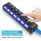 7 Port USB 3.0 High Speed Extension Hub Splitter Extender For PC Laptop MacBook
