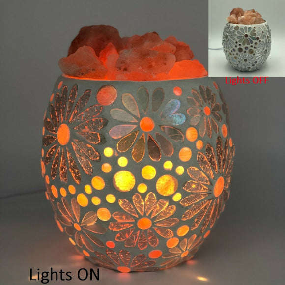 White Flower Glass Mosaic Vase Bowl Himalayan Crystal Salt Lamp Natural Rock