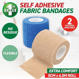 2Rolls Fabric Bandages Self Adhesive Flexible Lightweight Assort. Color 4.5mx5cm