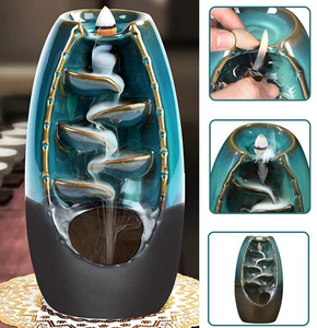 Smoke Backflow Mountain Waterfall Ceramic Incense Burner Holder  110 Cones