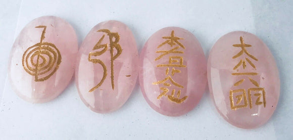 Rose Quartz 4 Stones Heiki Master Symbols Set w/ Pouch Bag