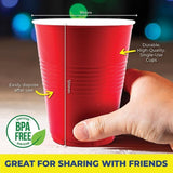 50PK Red Party Cups  Large Rim High Quality 450ml Super Value Pack - Red