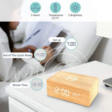 Wooden Alarm Clock with Wireless Charging Pad LED Digital Clock with Large Date